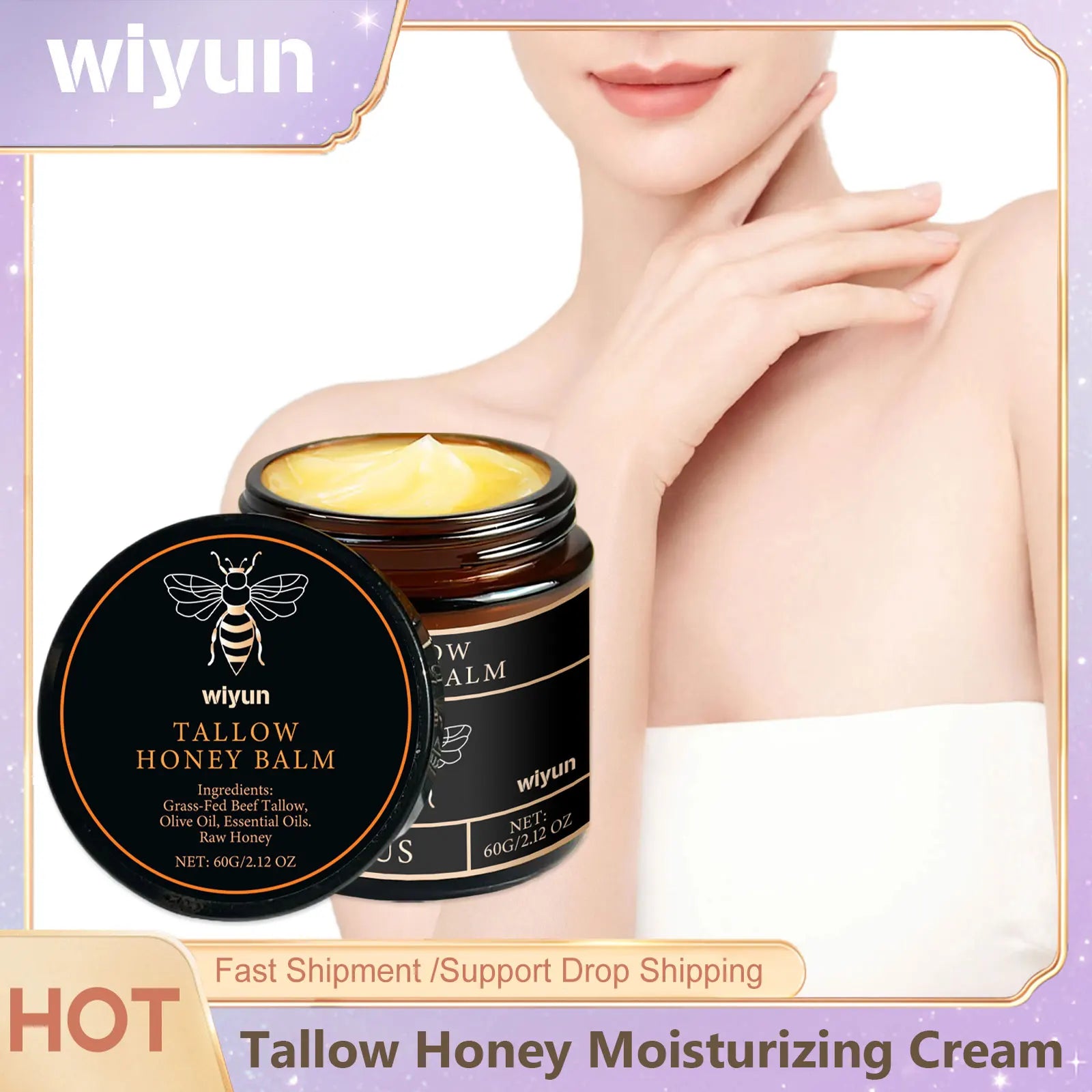 Crème hydratante pour le visage au miel de suif fouetté