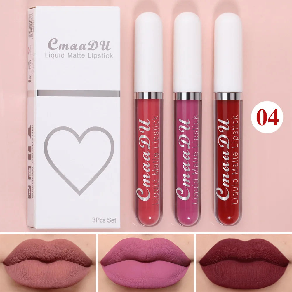 3 pièces/ensemble mat velours brillant à lèvres imperméable longue durée liquide rouge à lèvres cosmétique beauté garder 24 heures maquillage maquillages