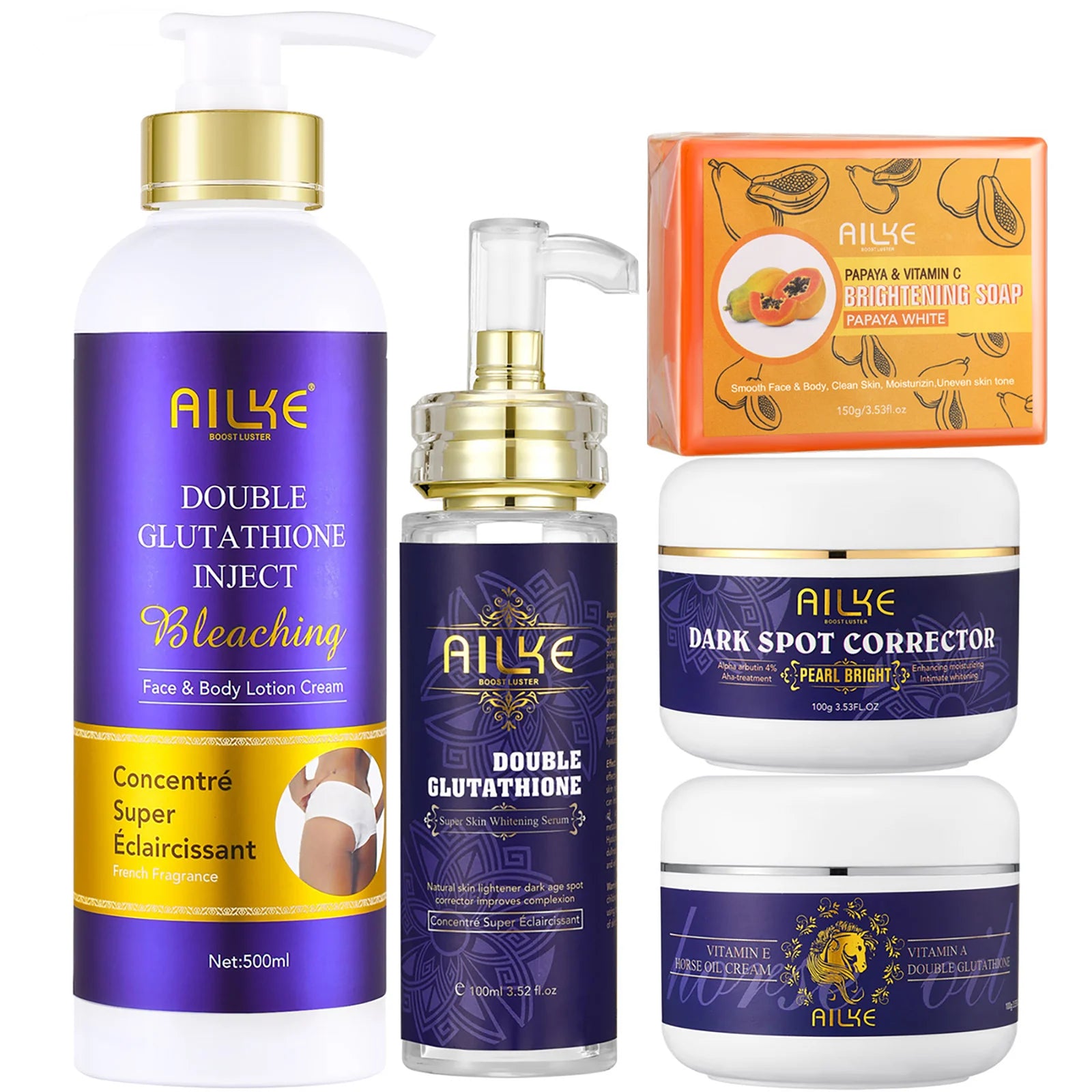 AILKE Kit de soins de la peau 5 en 1 au glutathion pour femme