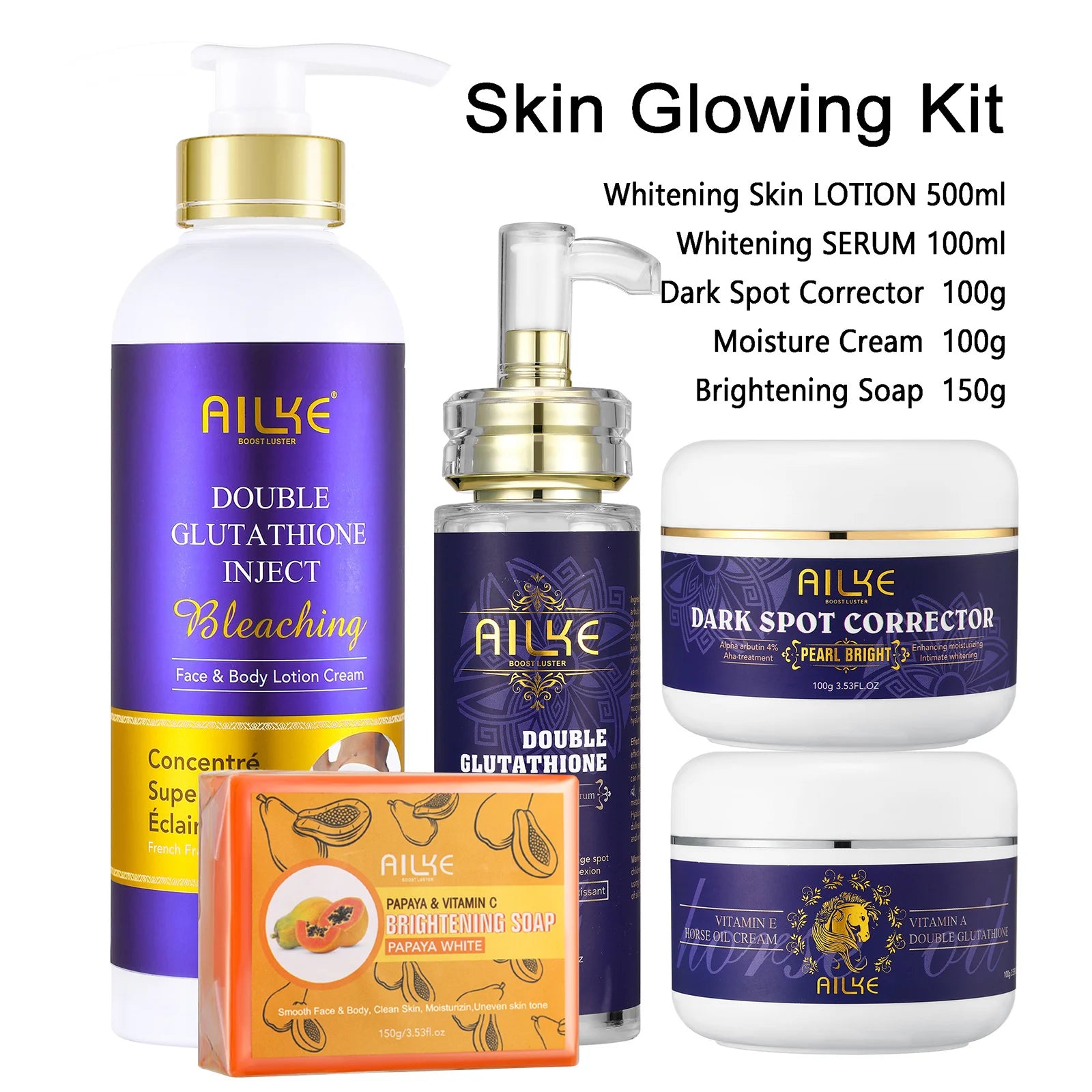 AILKE Kit de soins de la peau 5 en 1 au glutathion pour femme