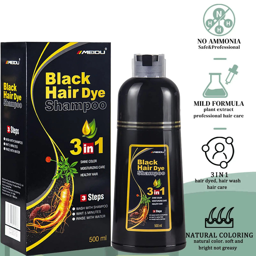 Shampoing 3 en 1 pour teinture capillaire, 100ml/500ml, assombrissant instantané, gris à noir, Polygonum Multiflorum, couverture naturelle pour hommes et femmes