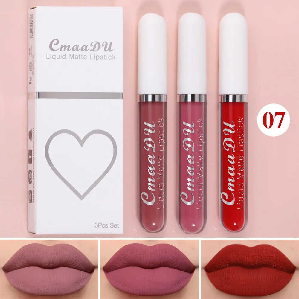 3 pièces/ensemble mat velours brillant à lèvres imperméable longue durée liquide rouge à lèvres cosmétique beauté garder 24 heures maquillage maquillages