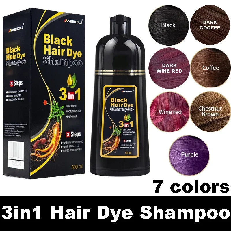Shampoing 3 en 1 pour teinture capillaire, 100ml/500ml, assombrissant instantané, gris à noir, Polygonum Multiflorum, couverture naturelle pour hommes et femmes