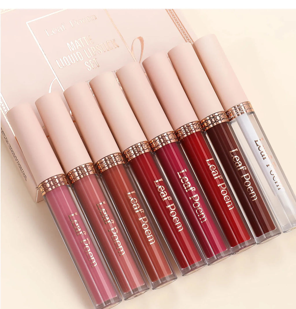 8 pcs rouge à lèvres liquide mat, vernis à lèvres - brillant à lèvres imperméable, antiadhésif, longue durée, tons marron, rose, violet et rouge, adapté pour la Saint-Valentin, au quotidien, les fêtes, les voyages