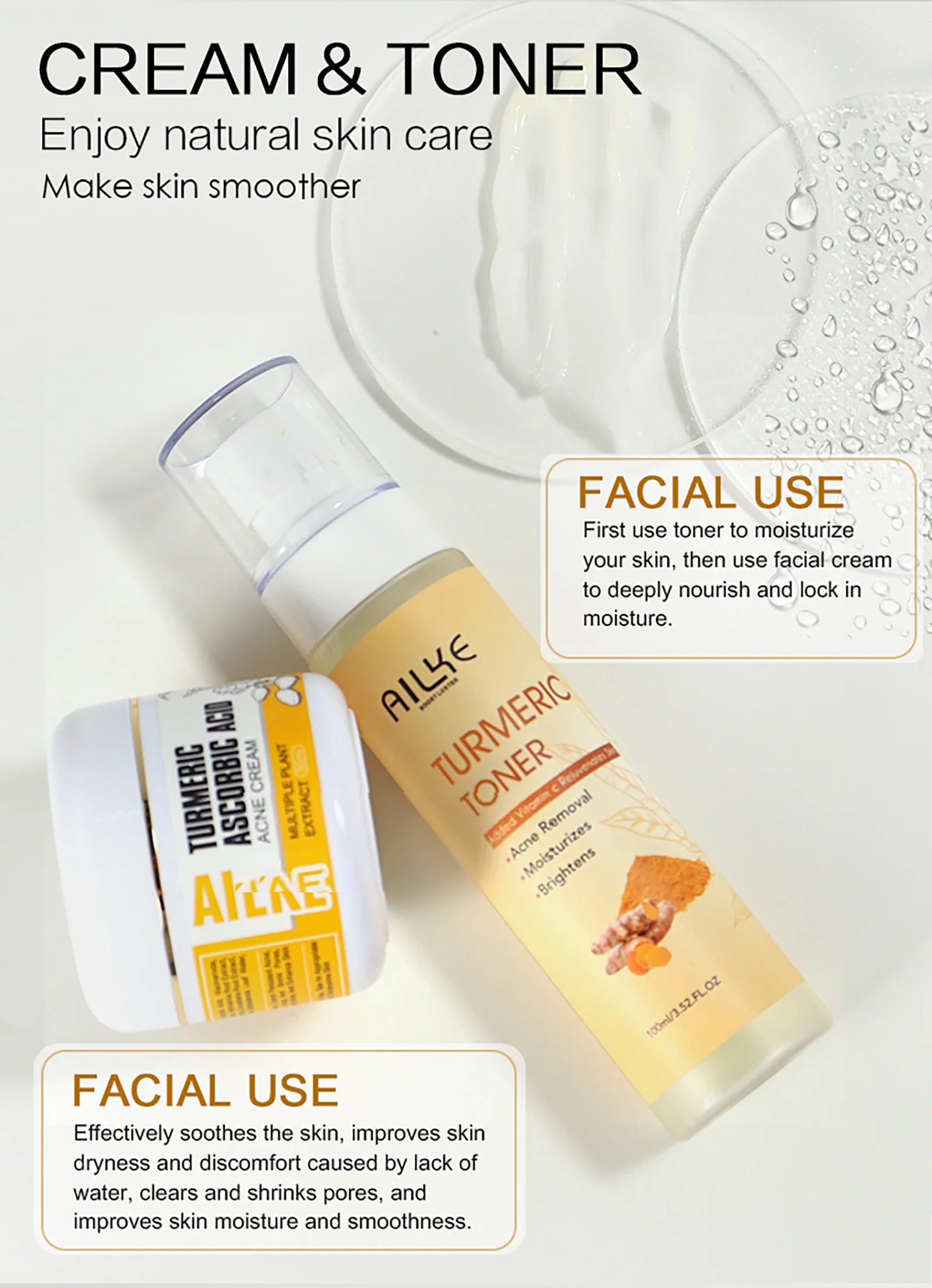 Kit Soins Curcuma Bio AILKE - Anti-Acné Éclaircissant Teint Uniforme