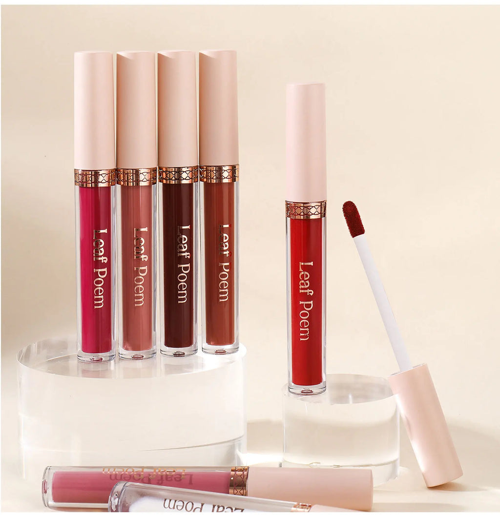 8 pcs rouge à lèvres liquide mat, vernis à lèvres - brillant à lèvres imperméable, antiadhésif, longue durée, tons marron, rose, violet et rouge, adapté pour la Saint-Valentin, au quotidien, les fêtes, les voyages