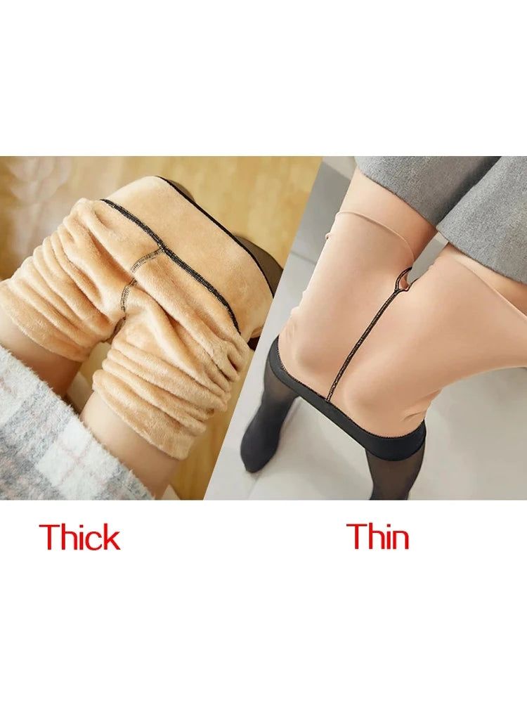 Leggings thermiques taille haute pour femmes, collants translucides élastiques, pantalons chauds, pantalons assiste épais, sexy, sourire féminin, hiver