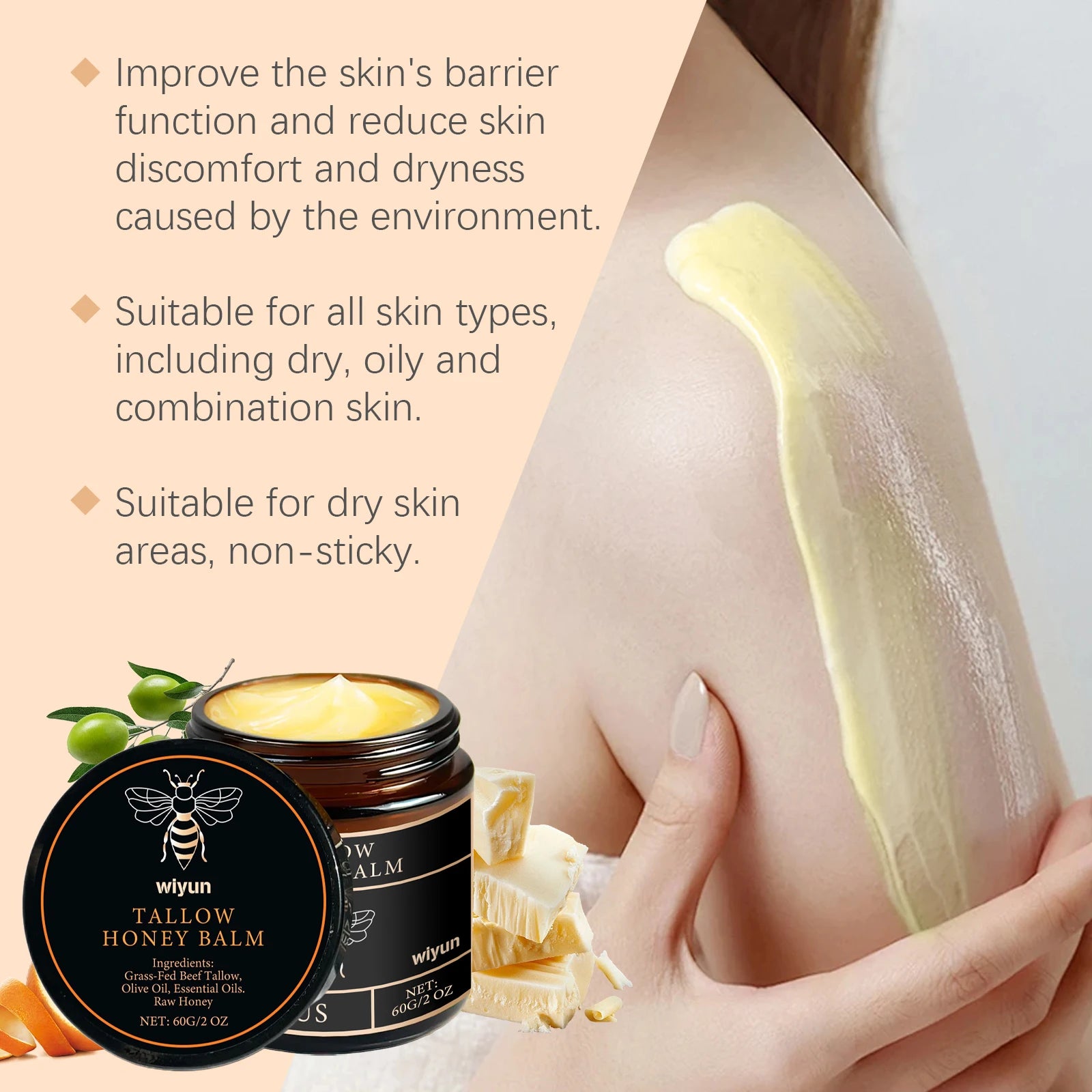 Crème hydratante pour le visage au miel de suif fouetté
