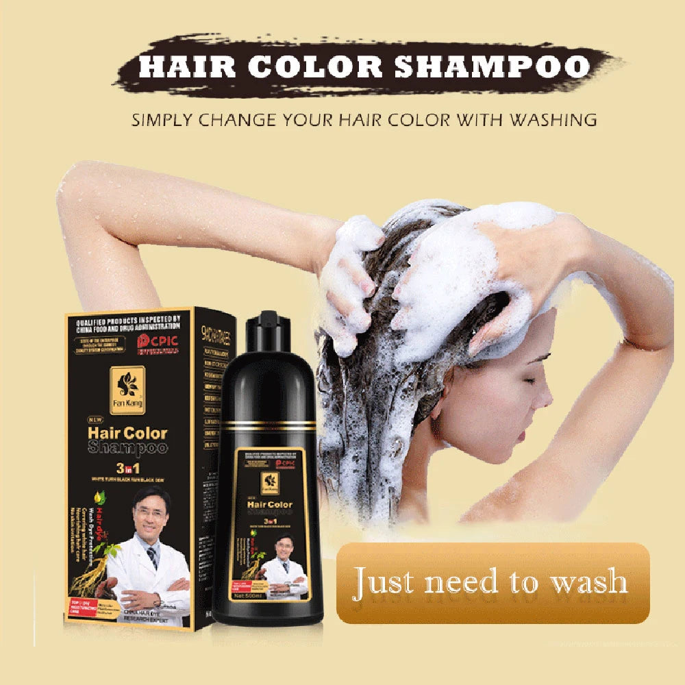 500ml 3 en 1 couleur de cheveux shampooing noir teinture pour cheveux