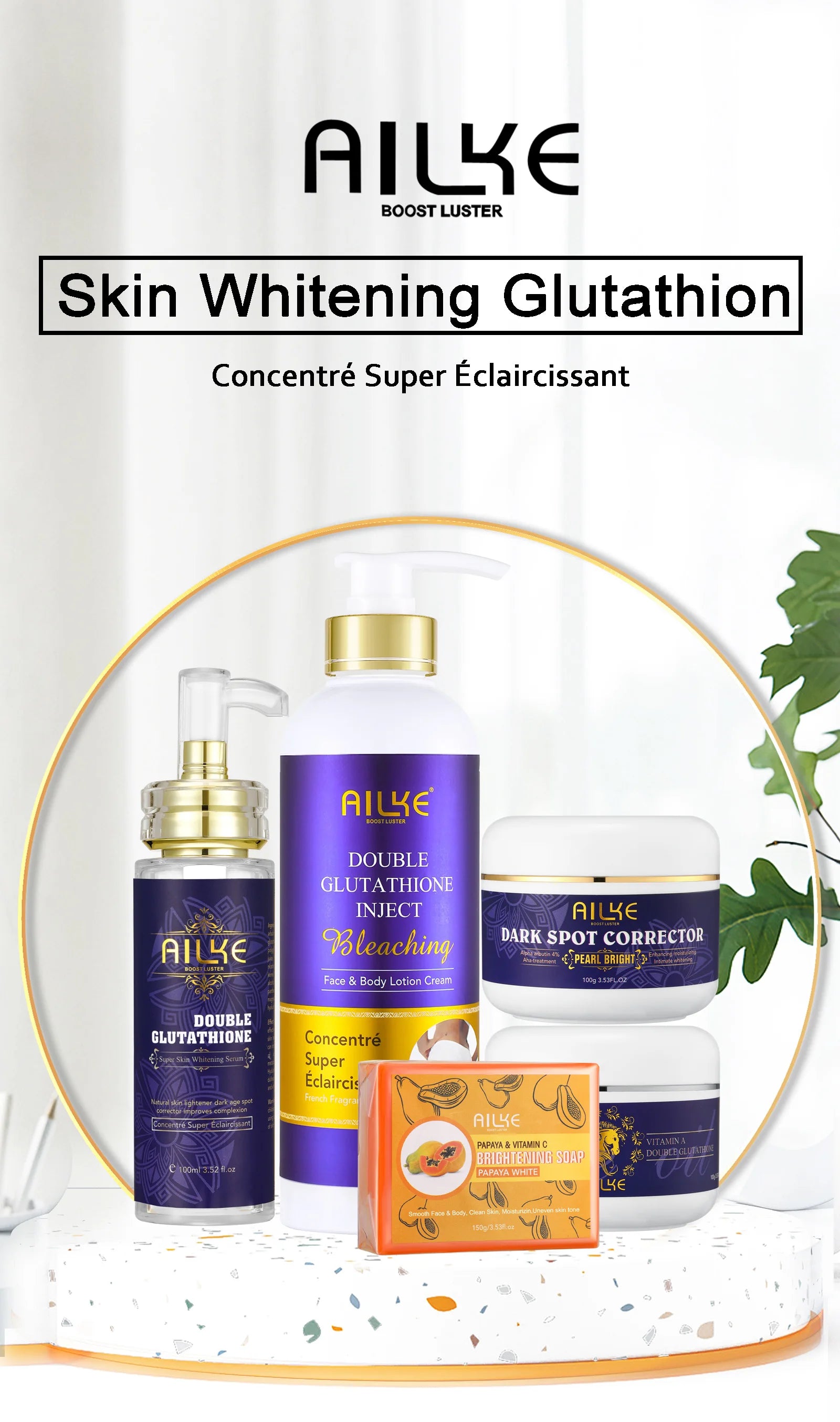 AILKE Kit de soins de la peau 5 en 1 au glutathion pour femme