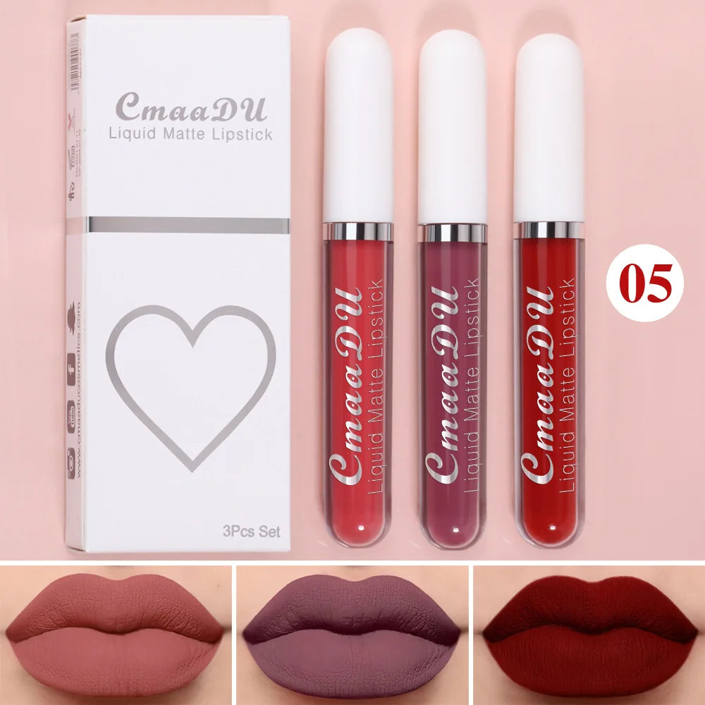 3 pièces/ensemble mat velours brillant à lèvres imperméable longue durée liquide rouge à lèvres cosmétique beauté garder 24 heures maquillage maquillages
