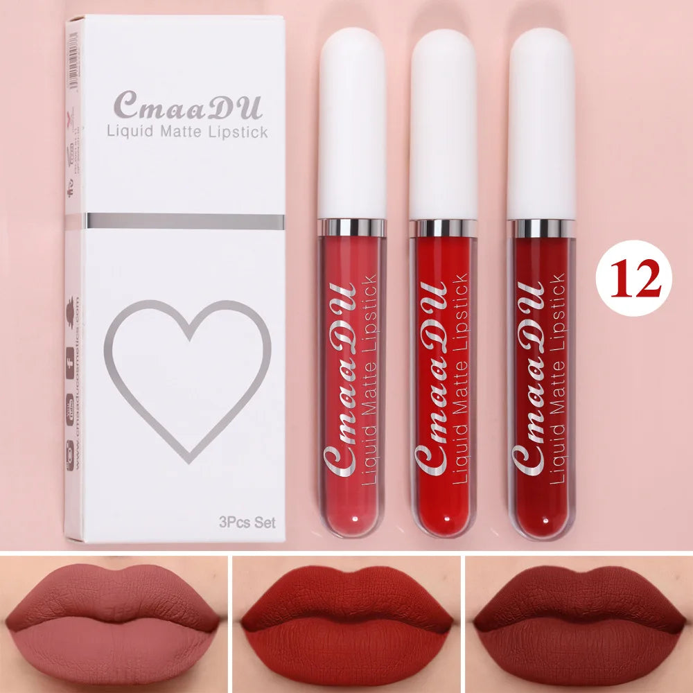 3 pièces/ensemble mat velours brillant à lèvres imperméable longue durée liquide rouge à lèvres cosmétique beauté garder 24 heures maquillage maquillages