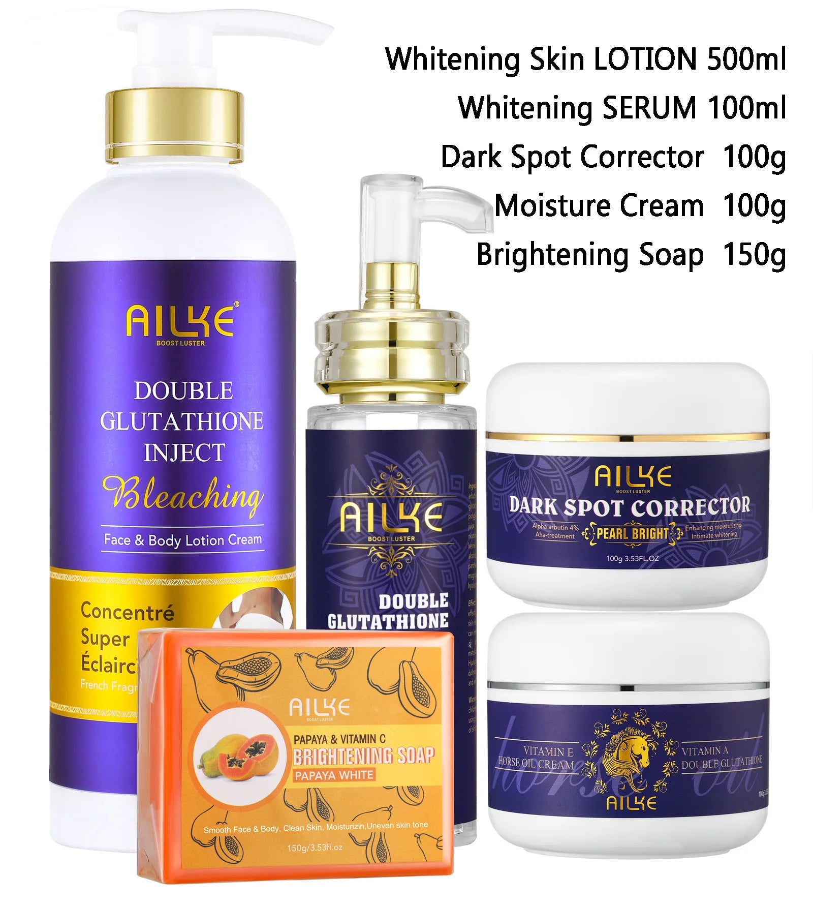 AILKE Kit de soins de la peau 5 en 1 au glutathion pour femme