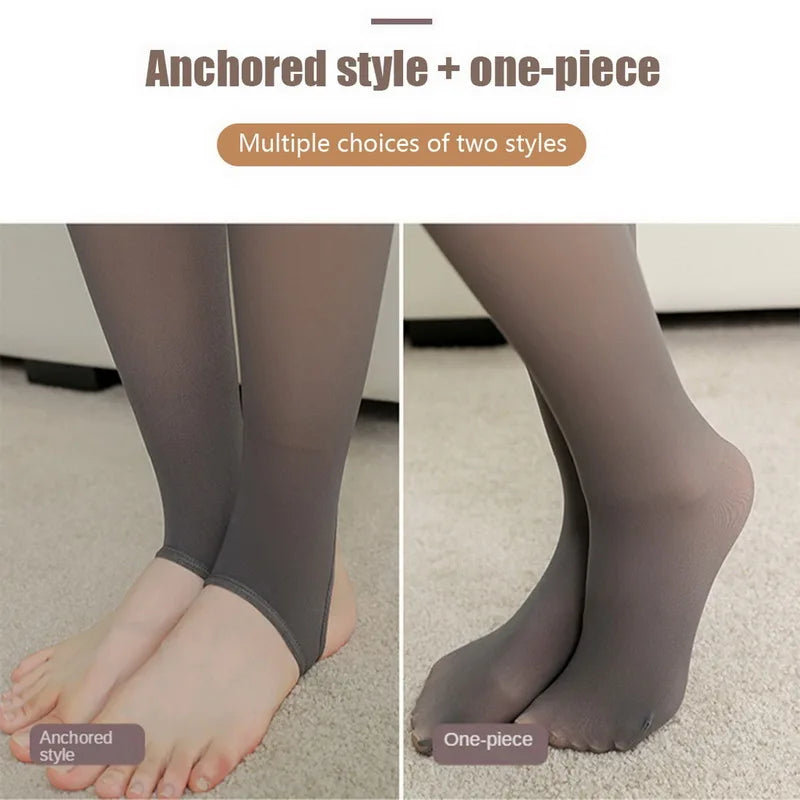 Leggings thermiques taille haute pour femmes, collants translucides élastiques, pantalons chauds, pantalons assiste épais, sexy, sourire féminin, hiver