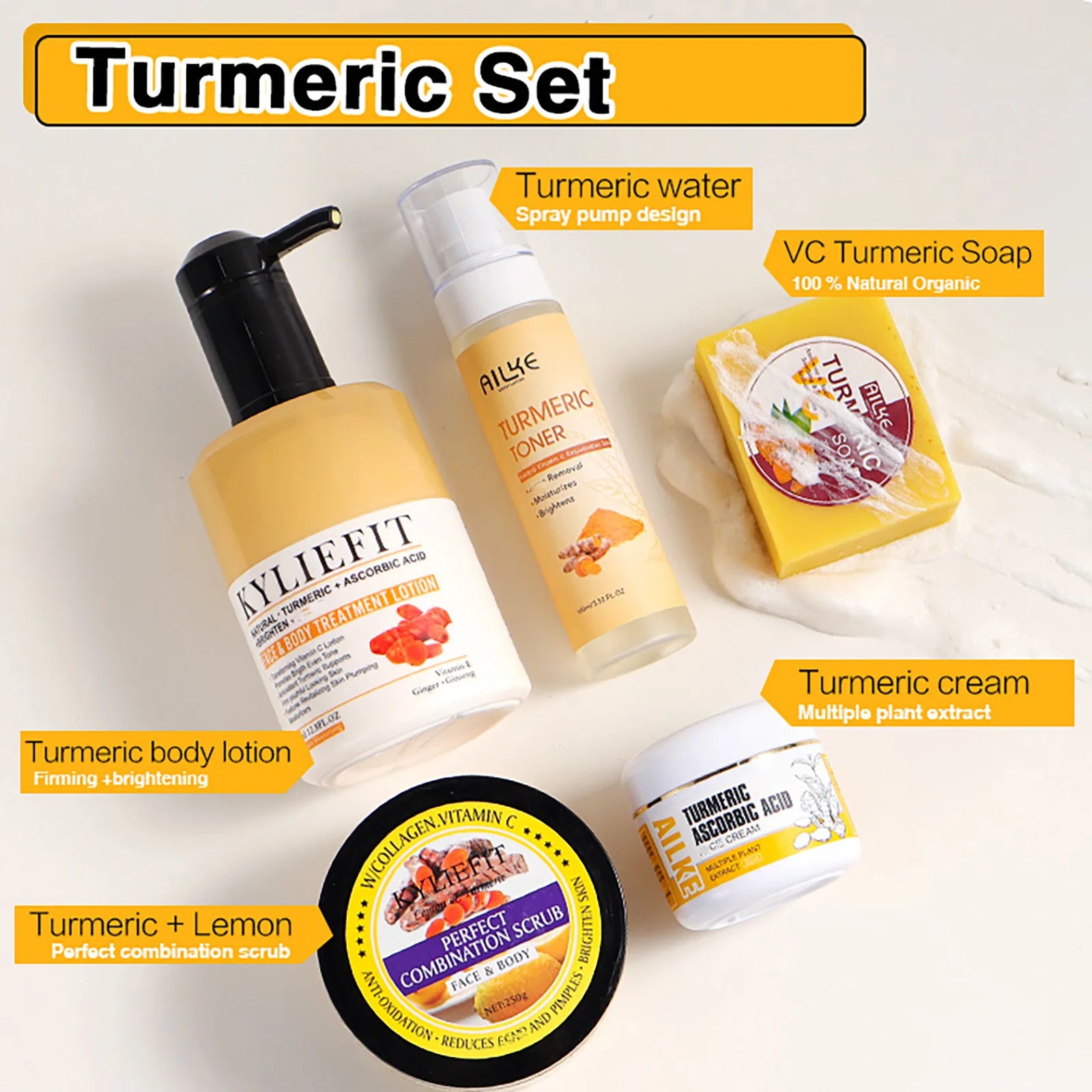 Kit Soins Curcuma Bio AILKE - Anti-Acné Éclaircissant Teint Uniforme