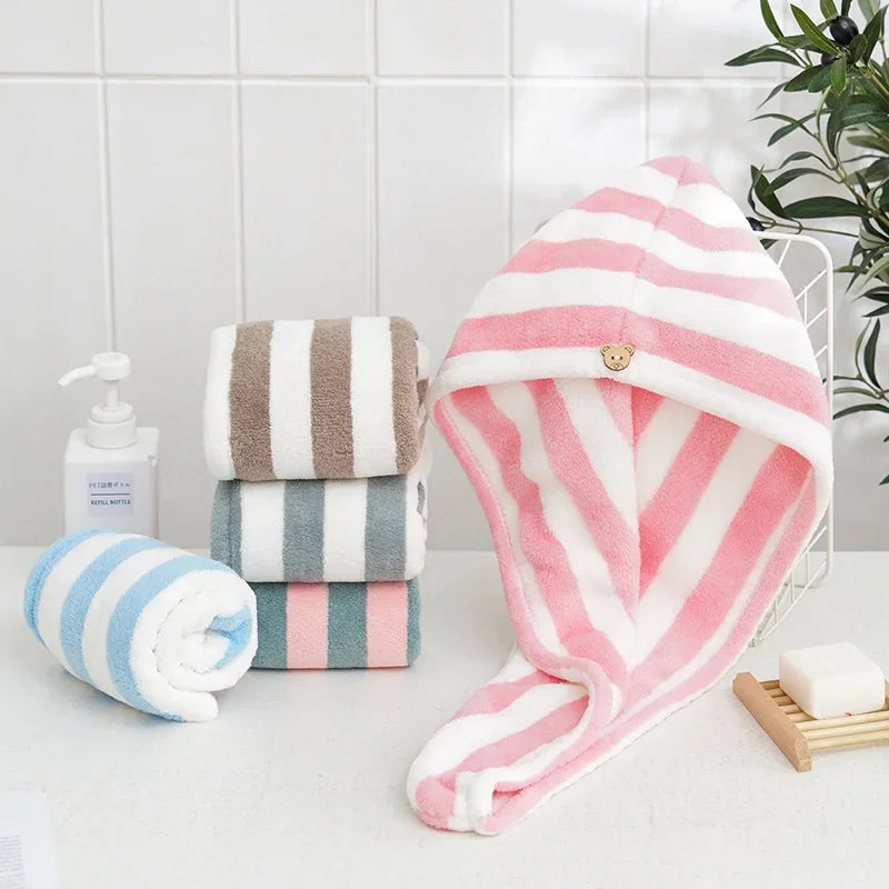 Serviette pour cheveux en microfibre rayé