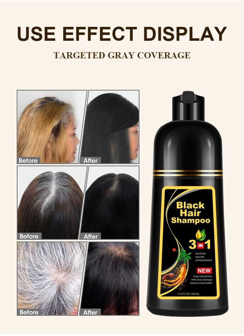 Shampoing 3 en 1 pour teinture capillaire, 100ml/500ml, assombrissant instantané, gris à noir, Polygonum Multiflorum, couverture naturelle pour hommes et femmes