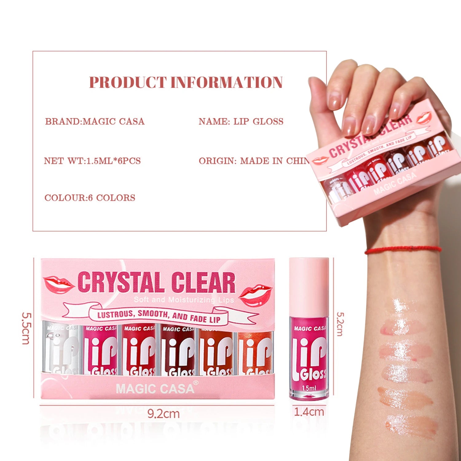 MAGIC CASA 6 pièces/ensemble petite bouteille huile à lèvres gelée hydratante longue durée hydratant lisse scintillant liquide hydratant pour les lèvres