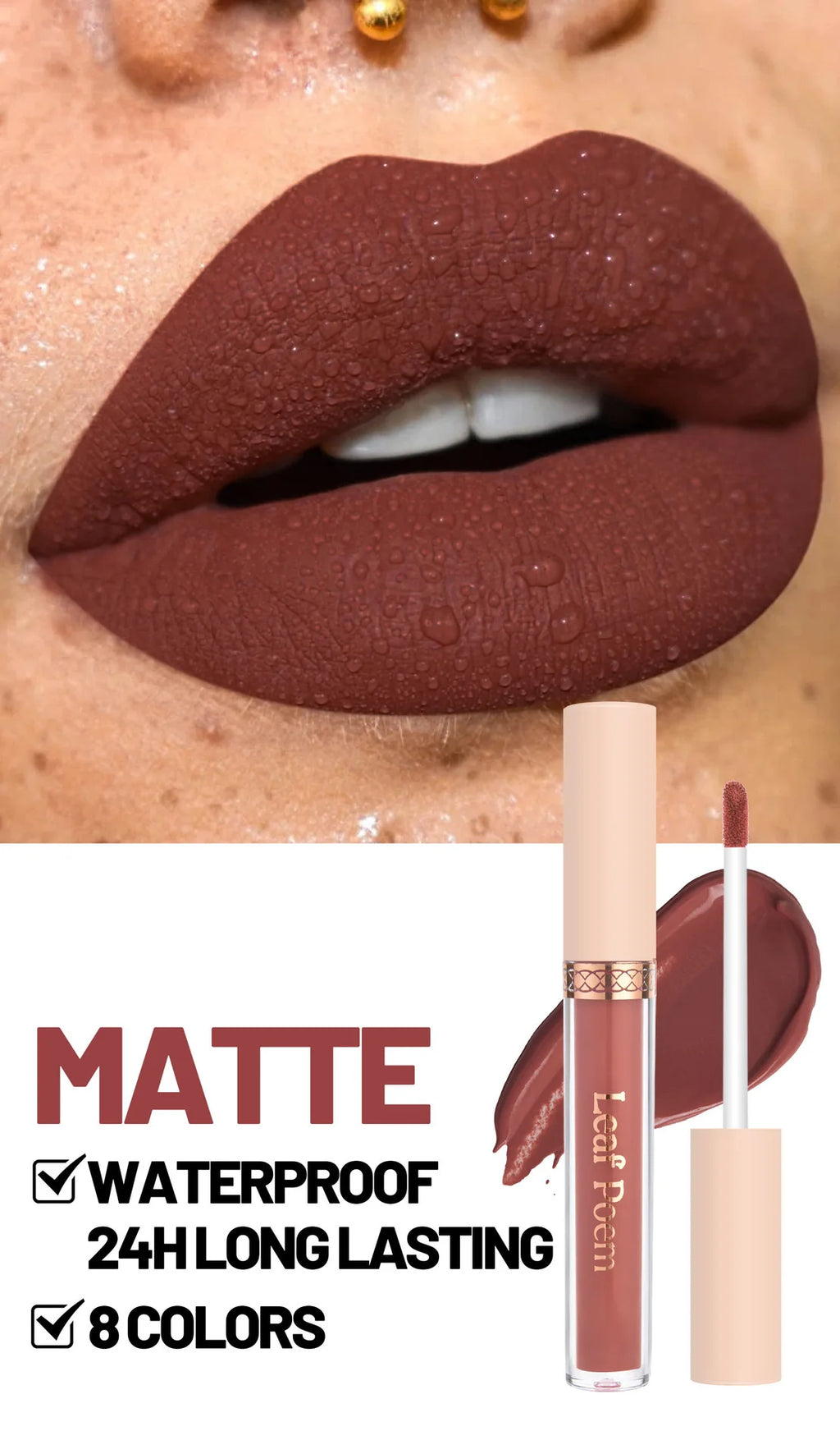 8 pcs rouge à lèvres liquide mat, vernis à lèvres - brillant à lèvres imperméable, antiadhésif, longue durée, tons marron, rose, violet et rouge, adapté pour la Saint-Valentin, au quotidien, les fêtes, les voyages