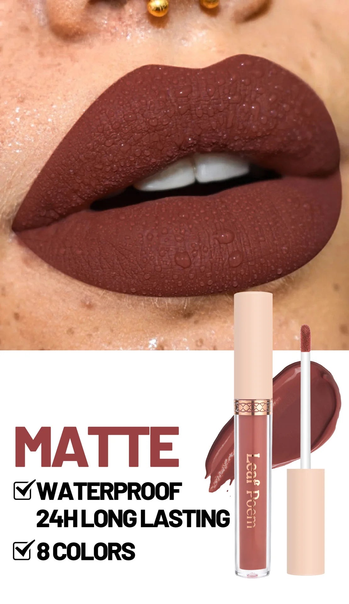 8 pcs rouge à lèvres liquide mat, vernis à lèvres - brillant à lèvres imperméable, antiadhésif, longue durée, tons marron, rose, violet et rouge, adapté pour la Saint-Valentin, au quotidien, les fêtes, les voyages