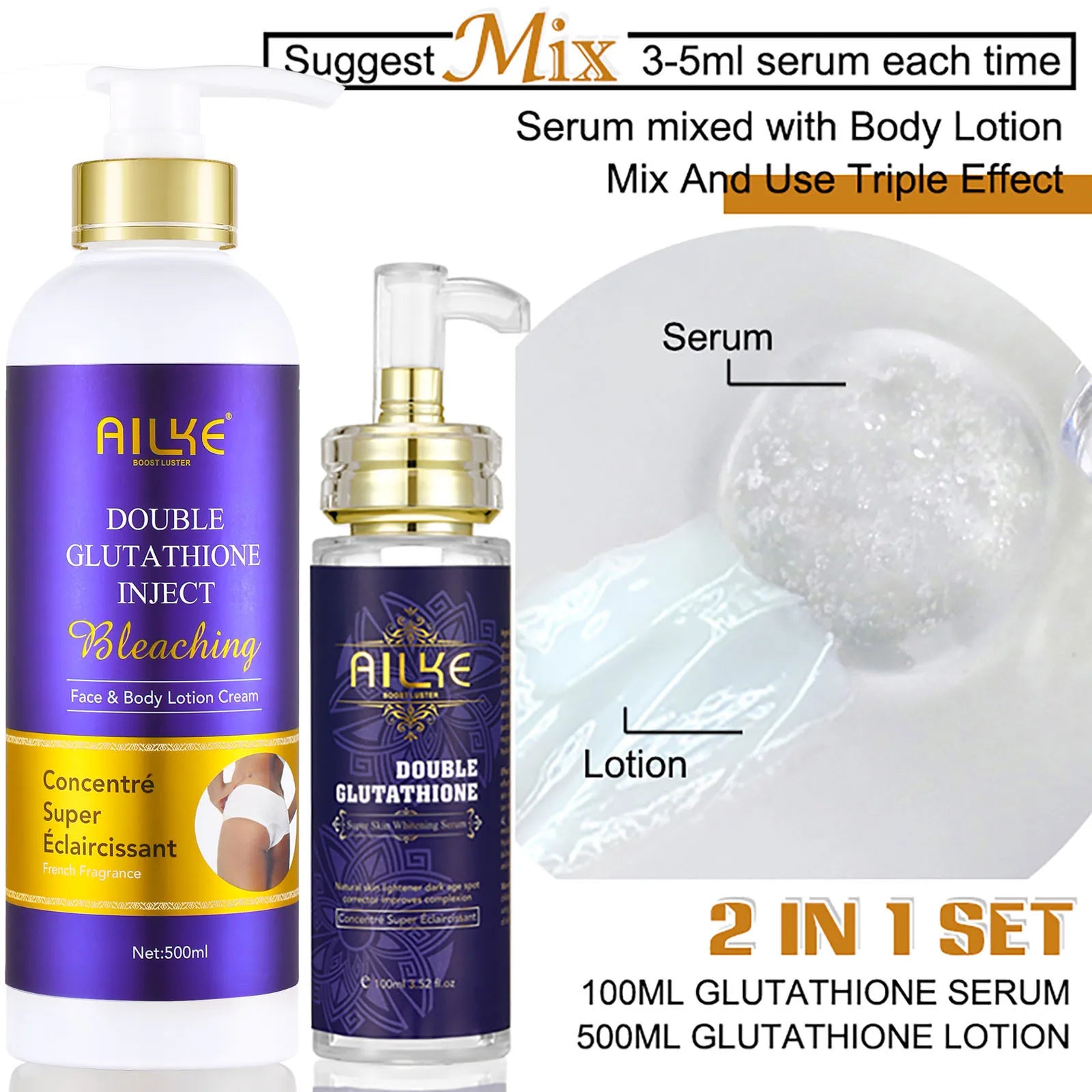 AILKE Kit de soins de la peau 5 en 1 au glutathion pour femme