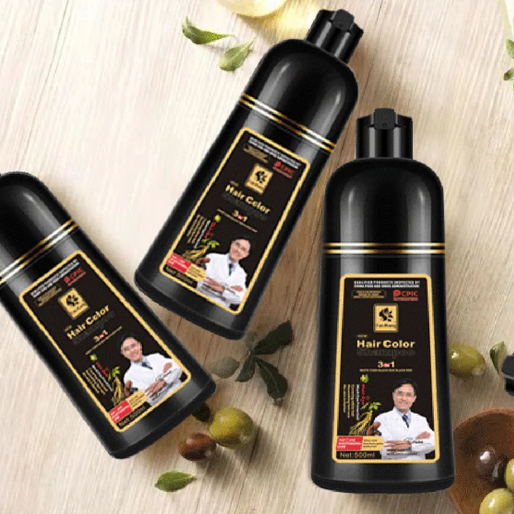 500ml 3 en 1 couleur de cheveux shampooing noir teinture pour cheveux