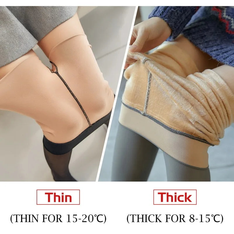 Leggings thermiques taille haute pour femmes, collants translucides élastiques, pantalons chauds, pantalons assiste épais, sexy, sourire féminin, hiver