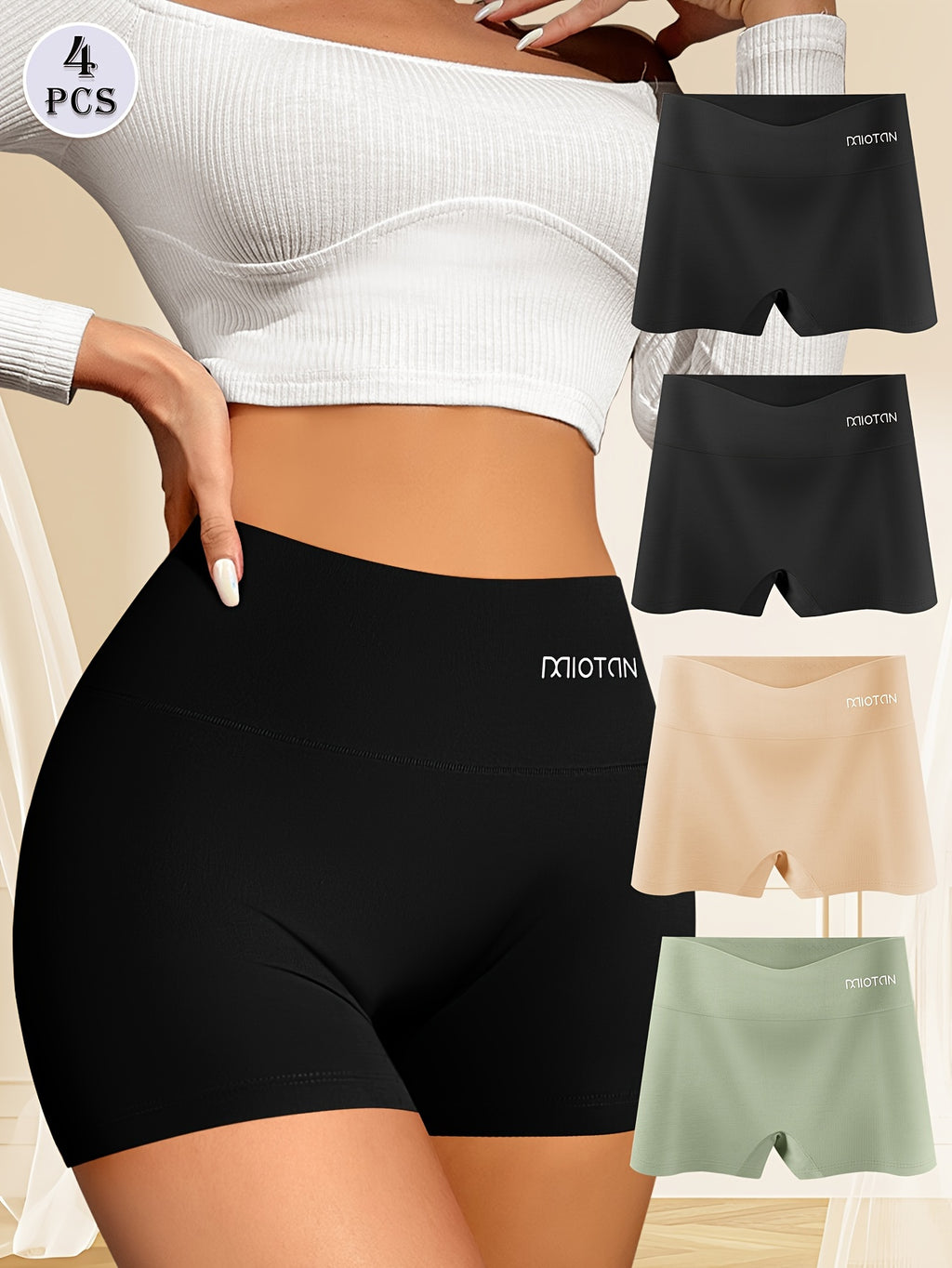 Ensemble de 4 boxers pour femmes, taille haute, confortables, ajustement serré pour un usage quotidien.