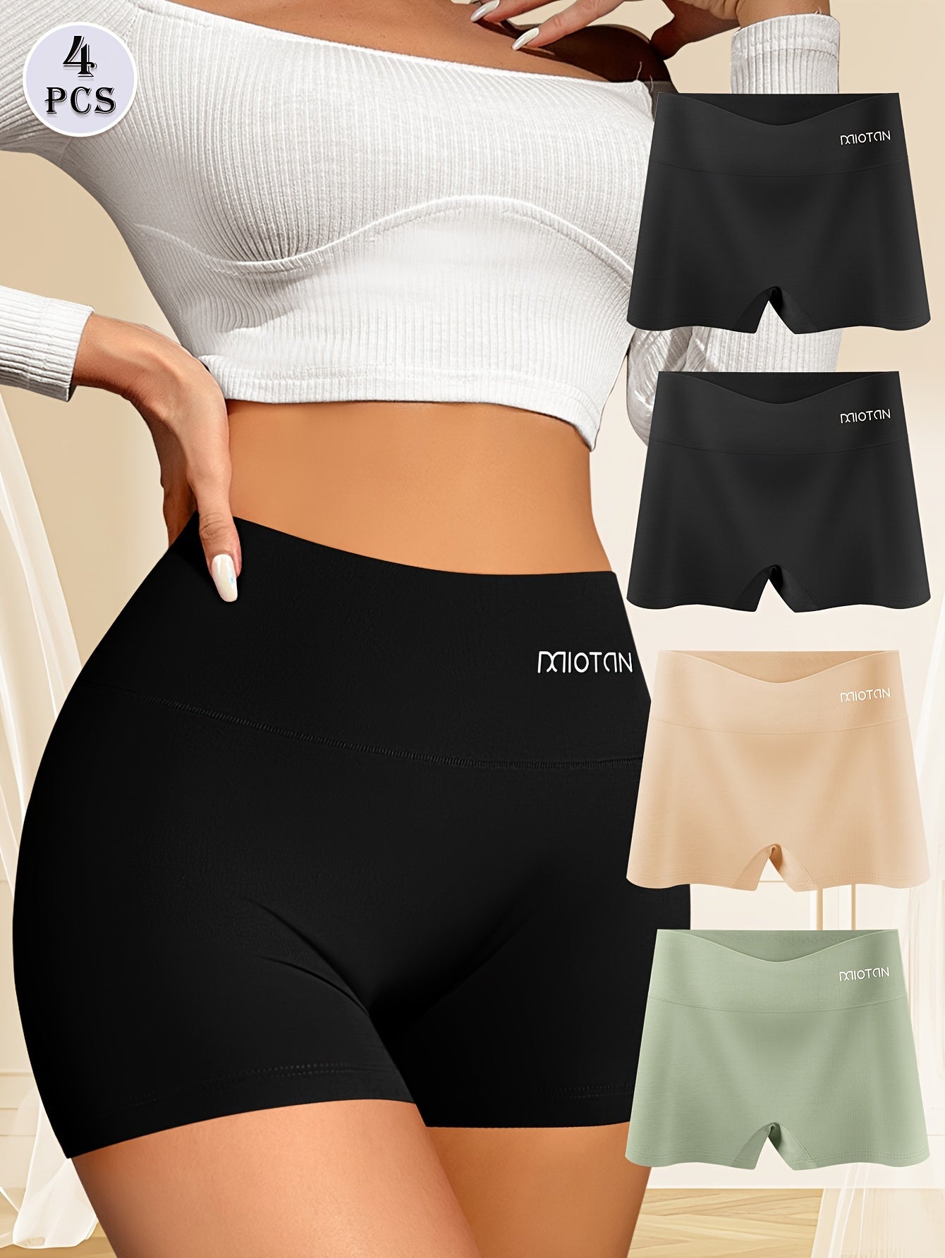 Ensemble de 4 boxers pour femmes, taille haute, confortables, ajustement serré pour un usage quotidien.