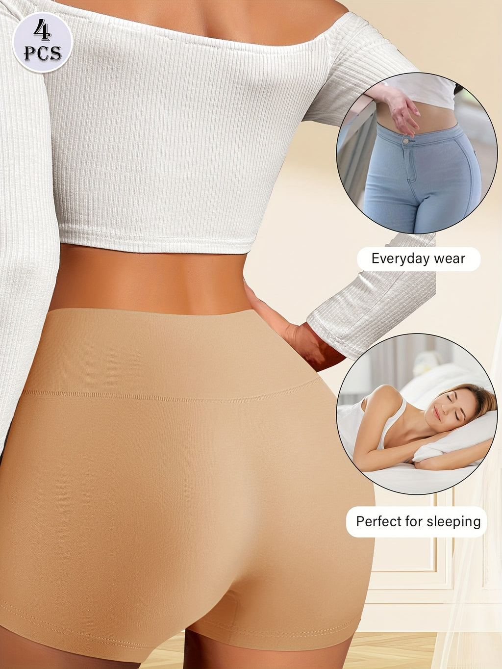 Ensemble de 4 boxers pour femmes, taille haute, confortables, ajustement serré pour un usage quotidien.