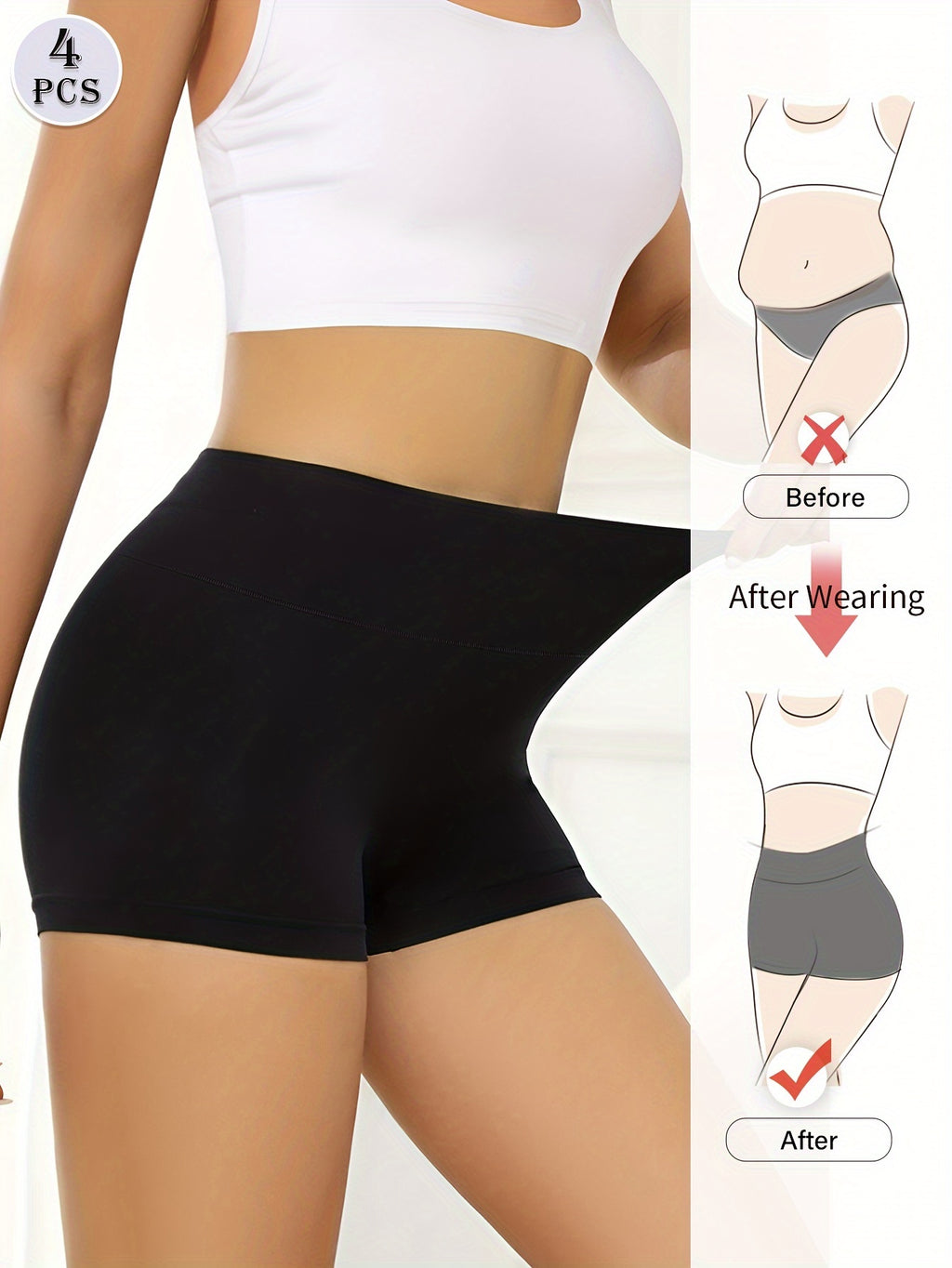 Ensemble de 4 boxers pour femmes, taille haute, confortables, ajustement serré pour un usage quotidien.