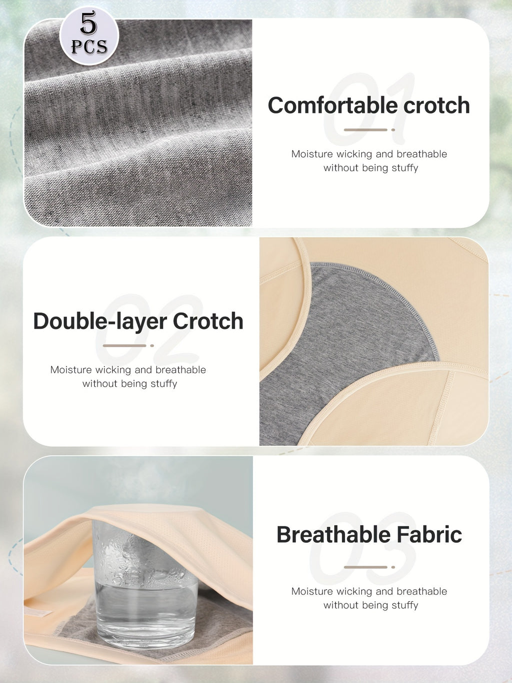 Pack de 5 Culottes Menstruelles MEIYATING pour Femmes - Flux Abondant, Respirantes et Absorbants avec Panneaux Aérés