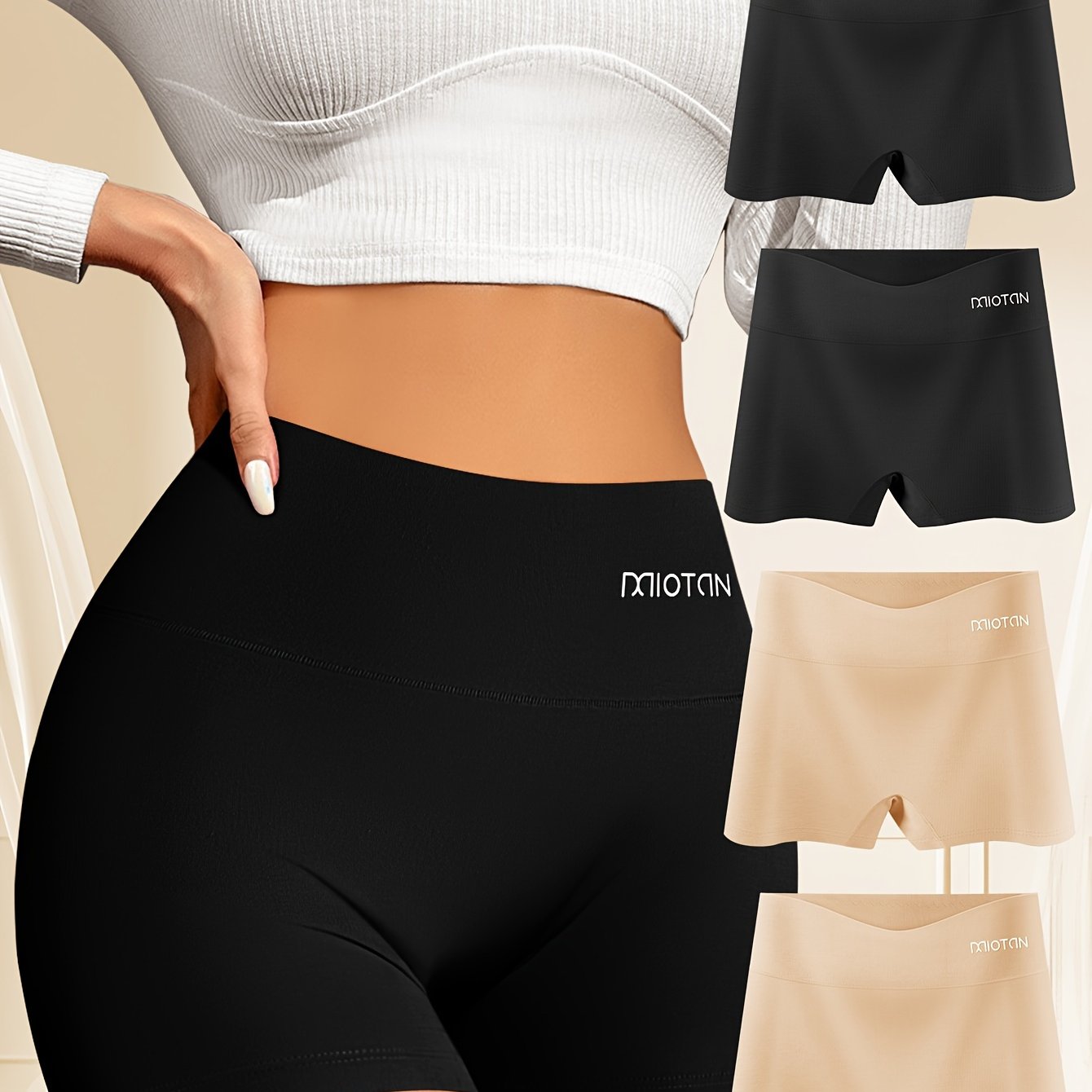 Ensemble de 4 boxers pour femmes, taille haute, confortables, ajustement serré pour un usage quotidien.