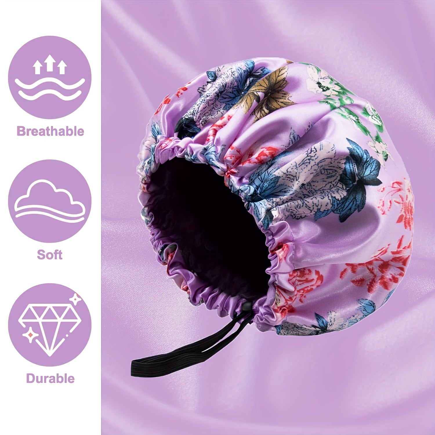 Bonnet de Nuit en Satin Luxueux pour Femmes - Grande Taille Ajustable à Double Couche avec Motifs Floraux et Unis