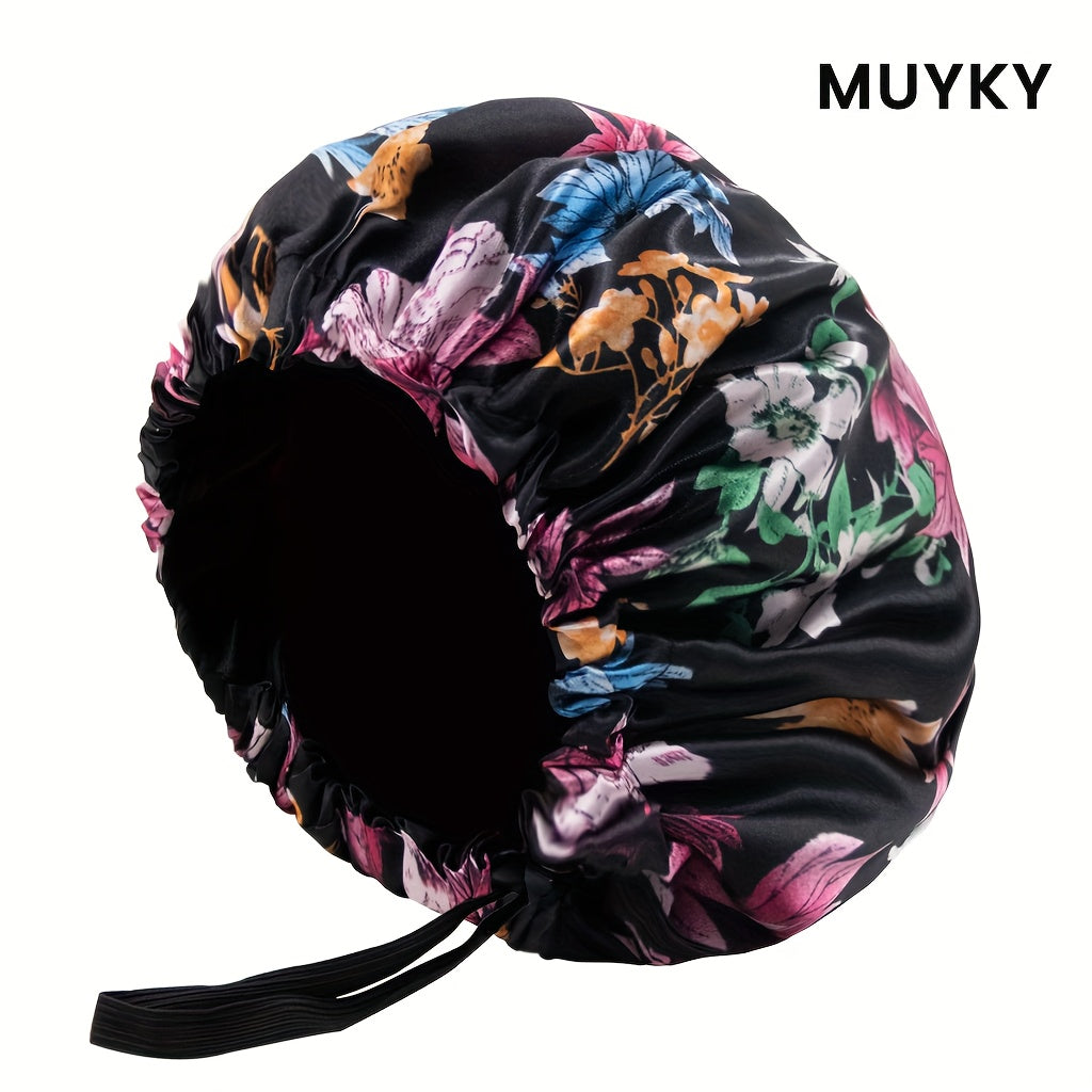 Bonnet de Nuit en Satin Luxueux pour Femmes - Grande Taille Ajustable à Double Couche avec Motifs Floraux et Unis