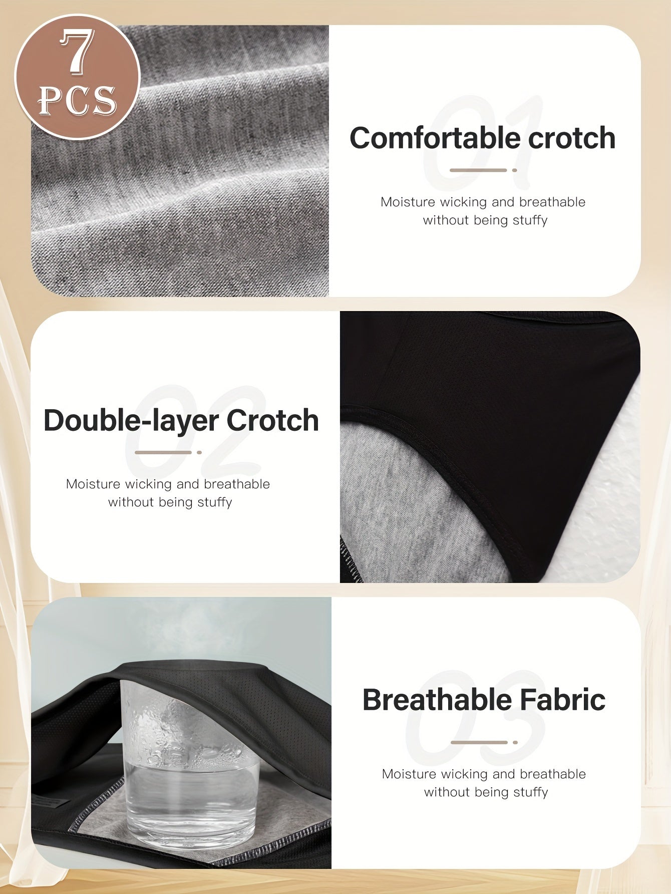 Lot de 7 culottes sans couture anti-fuites, sexy et confortables, extensibles et respirantes, lingerie et sous-vêtements pour femmes